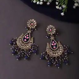 Gold-Plated Kundan-Studded Chandbali Earrings-image-28