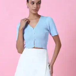 Women Ribbed V-Neck Regular Fit Shrug-image-2