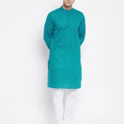 Striped Long Kurta with Band Collar-image-13