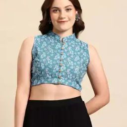 Women Cotton Floral Front Open Blouse-43