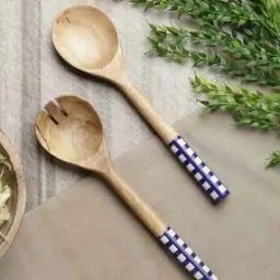Set of 2 Checked Serving Wooden Cutleries-25