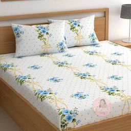 210 TC Floral Print Double Bedsheet with Pillow Covers-34