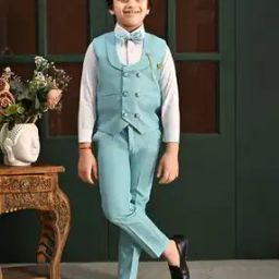 Boys Cotton Full Sleeves 3 Piece Party Suit Set with Bowtie-image-5