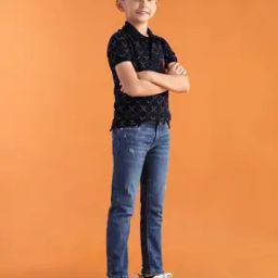 Boys Lightly Washed Distress Skinny Fit Cotton Jeans-picture-49