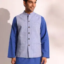 Men Regular Fit Nehru Jacket wit Mandarin Collar-image-0