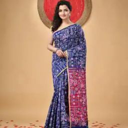 Rose Embroidered Designer Bengal Handloom Cotton Saree-image-24