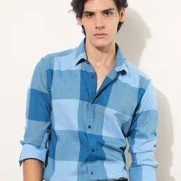 Checked Slim Fit Shirt with Spread Collar-image-94
