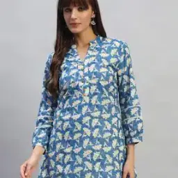 cantabil Floral V-Neck 3/4th Sleeves Casual Short Kurti-picture-43