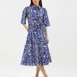 Women Printed Dress with Spread Collar-image-25