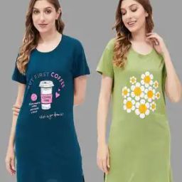 Women Pack of 2 Graphic Print Round-Neck Nightshirts-image-6