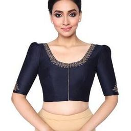 Embroidered Neckline Front-Open Blouse-68