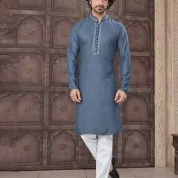 outluk Men Embroidered Cotton Long Kurta-picture-44