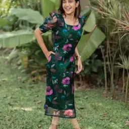 Women Floral A-Line Kurti-image-7