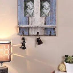 Wooden Blue Photo frame with Key Hooks-image-86