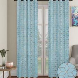 Set of 2 Foil Print Eyelet Velvet Long Door Curtains-image-43