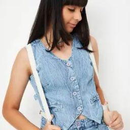Girls Washed Denim Vest Top-image-12