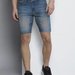 Men Lightly Washed Slim Fit Denim Shorts-image-35