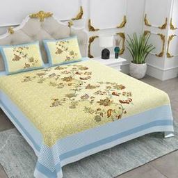 240 TC Floral Print Cotton King Size Bedsheet with 2 Pillow Covers-image-21