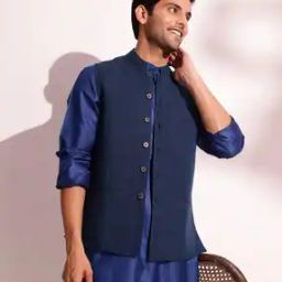 Men Regular Fit Striped Nehru Jacket-image-49