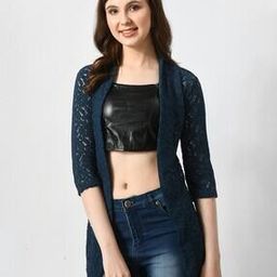 Women Lace Front-Open Shrug with Bracelet Sleeves-12