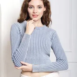 Knitted Round-Neck Pullover with Full Sleeves-image-49
