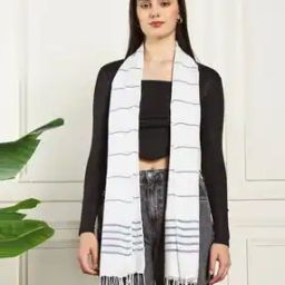 Women Striped Scarf with Tassels-image-37