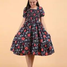 Girls Floral Print Fit & Flare Dress-23