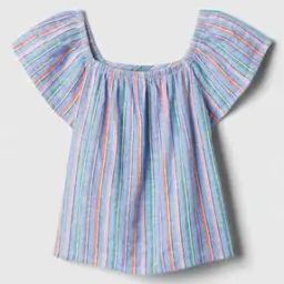 Striped Linen Top with Flutter Sleeves-picture-33
