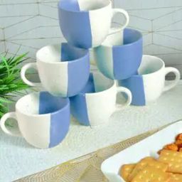 Set of 6 Colourblock Handcrafted Ceramic Matte Cups-13
