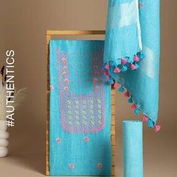 Hand Embroidered Pure Linen Unstitched Dress Material-image-89