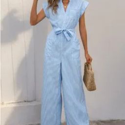 Women Striped Jumpsuit with Tie-Up Belt-image-39