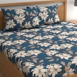 210 TC Floral Print Double Size Bedsheet with 2 Pillow Covers-image-33