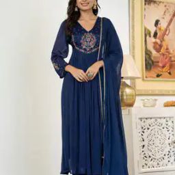 Women Embroidered A-Line Kurta Suit Set-picture-20