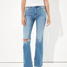 Heavily Washed Knee-Slit Flared Jeans-image-81