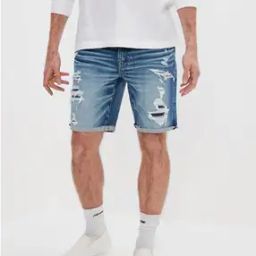 Washed Distressed Denim Shorts-image-49