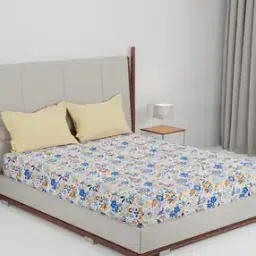 144 TC Floral Print Double Bedsheets with Pillow Covers-picture-30