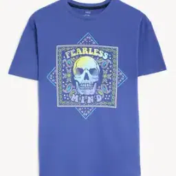 Boys Paisley Skull Print Relaxed Fit Round-Neck Pure Cotton T-Shirt-picture-1