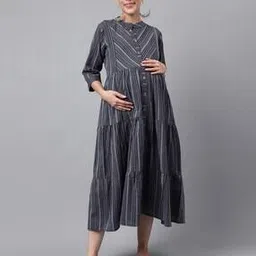 Striped Fit & Flare Dress with Feeding Zipper-image-21