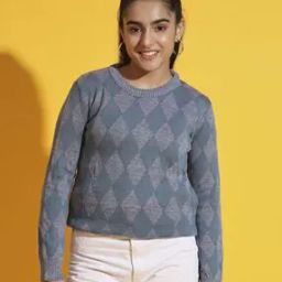 Girls Patterned Regular Fit Crew-Neck Sweater-43