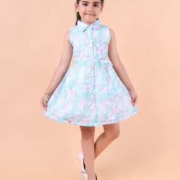 Girls Leaf Print Fit & Flared Dress-image-4