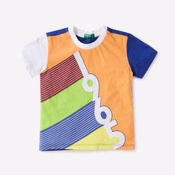 Colourblock Round-Neck T-shirt with Numeric Print-35
