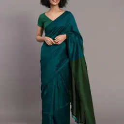 Women Cotton Saree with Tassels-image-24