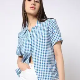 Women Checked Boxy Fit Seersucker Shirt-image-3