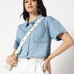 Women Boxy Fit Shirt with Patch Pockets-image-86