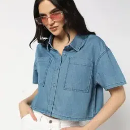 Women Boxy Fit Shirt with Patch Pockets-image-56