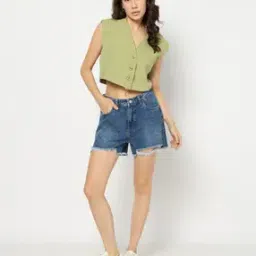Women Washed Distressed Regular Fit Denim Shorts-picture-47