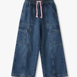Girls Mid-Wash Baggy Fit Cargo Jeans-image-50