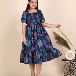 Girls Floral Print Fit and Flare Dress-image-5