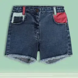Girls Lightly Washed Regular Fit Shorts with Lettuce Hem-picture-37