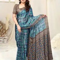 Geometric Print Saree with Contrast Border-picture-0